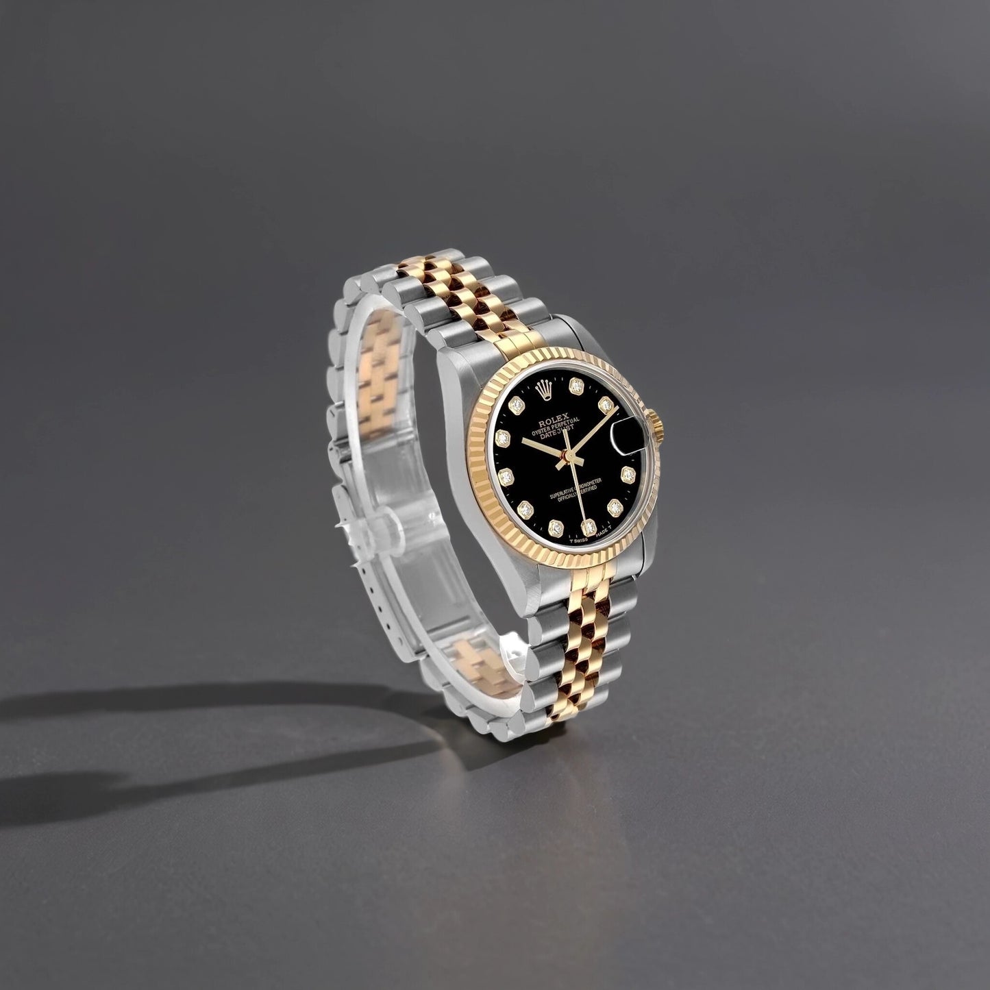 Rolex Datejust 26 Steel Yellow Gold Black Diamond Dial Ladies Watch
