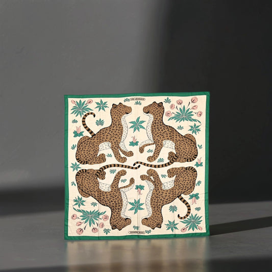 Cashmere Silk Les Leopards Shawl 140 Naturel Vert Havana