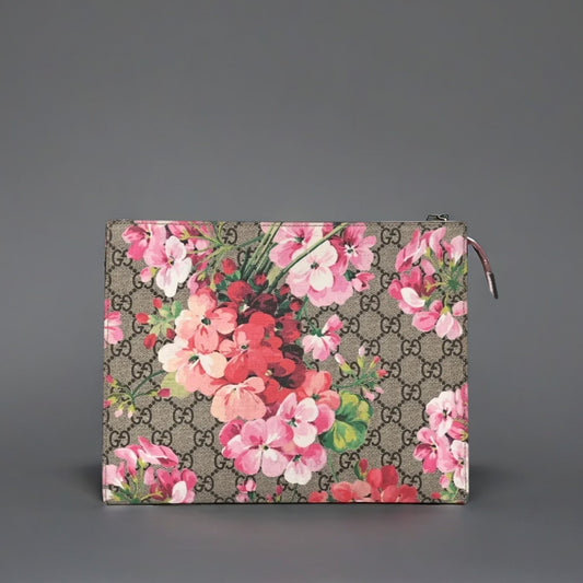 GG Supreme Monogram Blooms Large Cosmetic Case Beige Multicolor Dry Rose