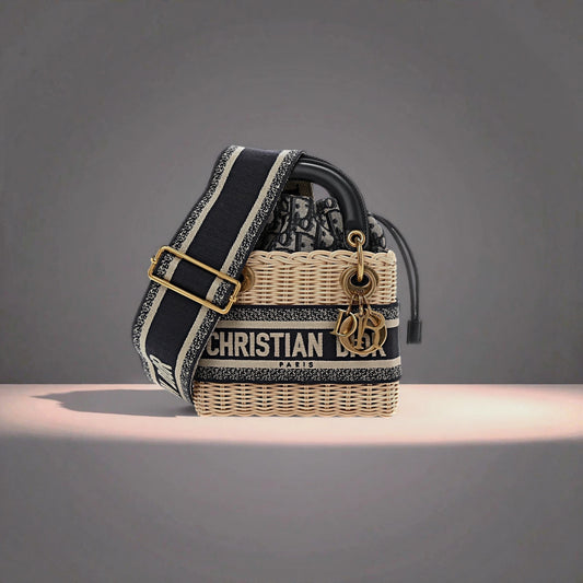 Wicker Oblique Mini Lady Dior Bag Blue