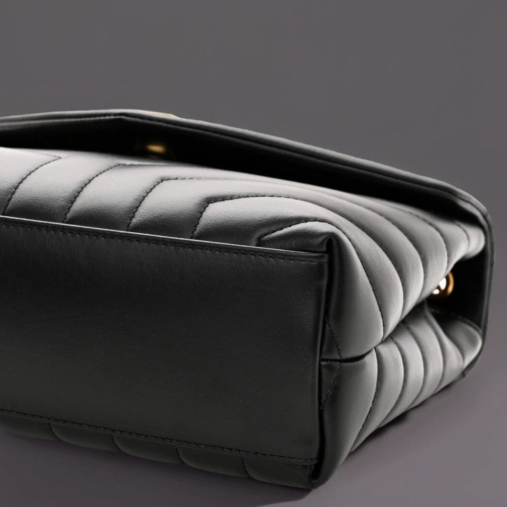 Calfskin Y Quilted Monogram Small Loulou Chain Satchel Black