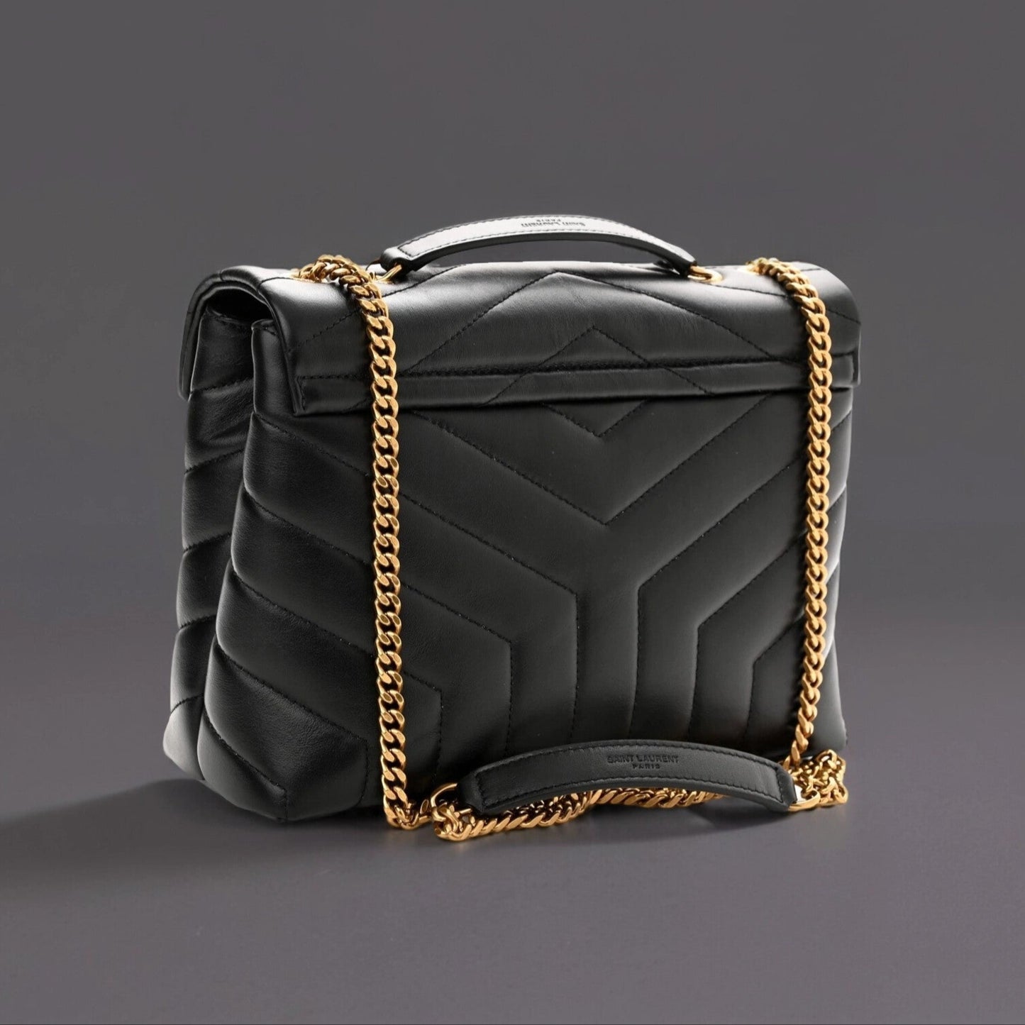 Calfskin Y Quilted Monogram Small Loulou Chain Satchel Black