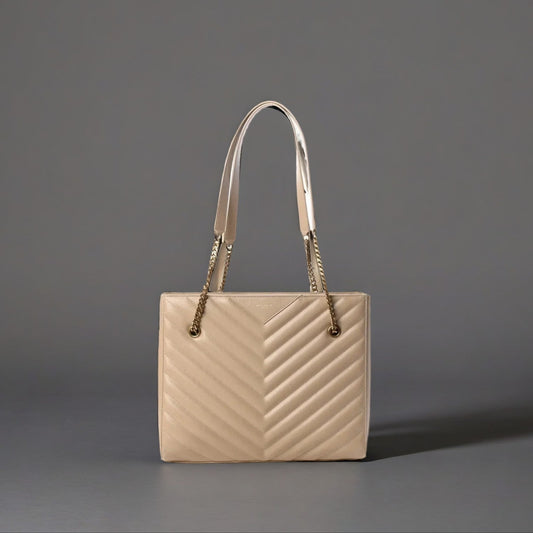 Grain De Poudre Matelasse Chevron Medium Tribeca Shopping Bag Nude Powder