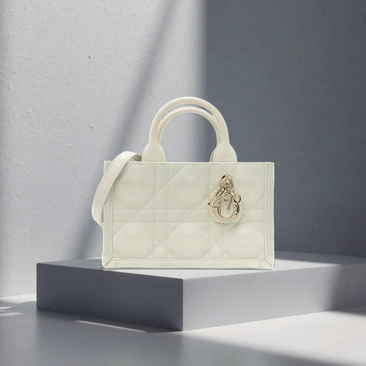 Calfskin Macrocannage Mini Book Tote White