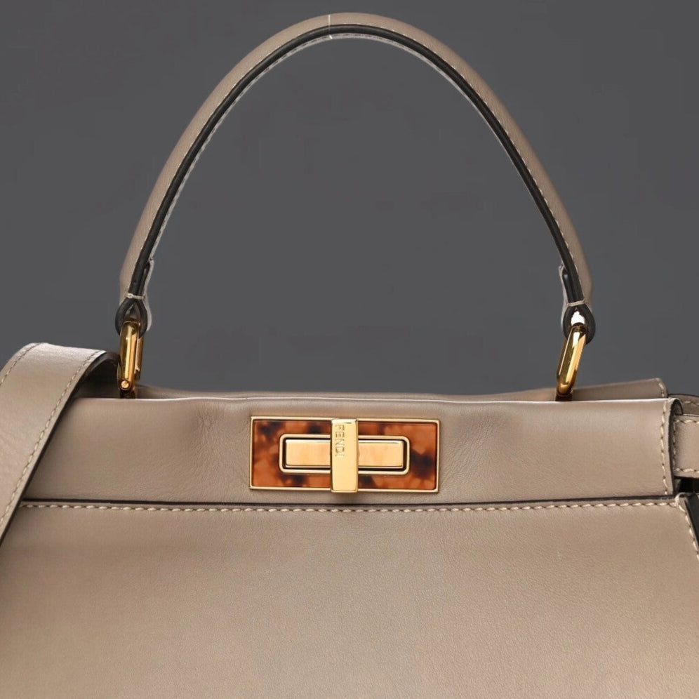 Silk Calfskin Plexi Tortoise Medium Peekaboo Iconic Satchel Dove