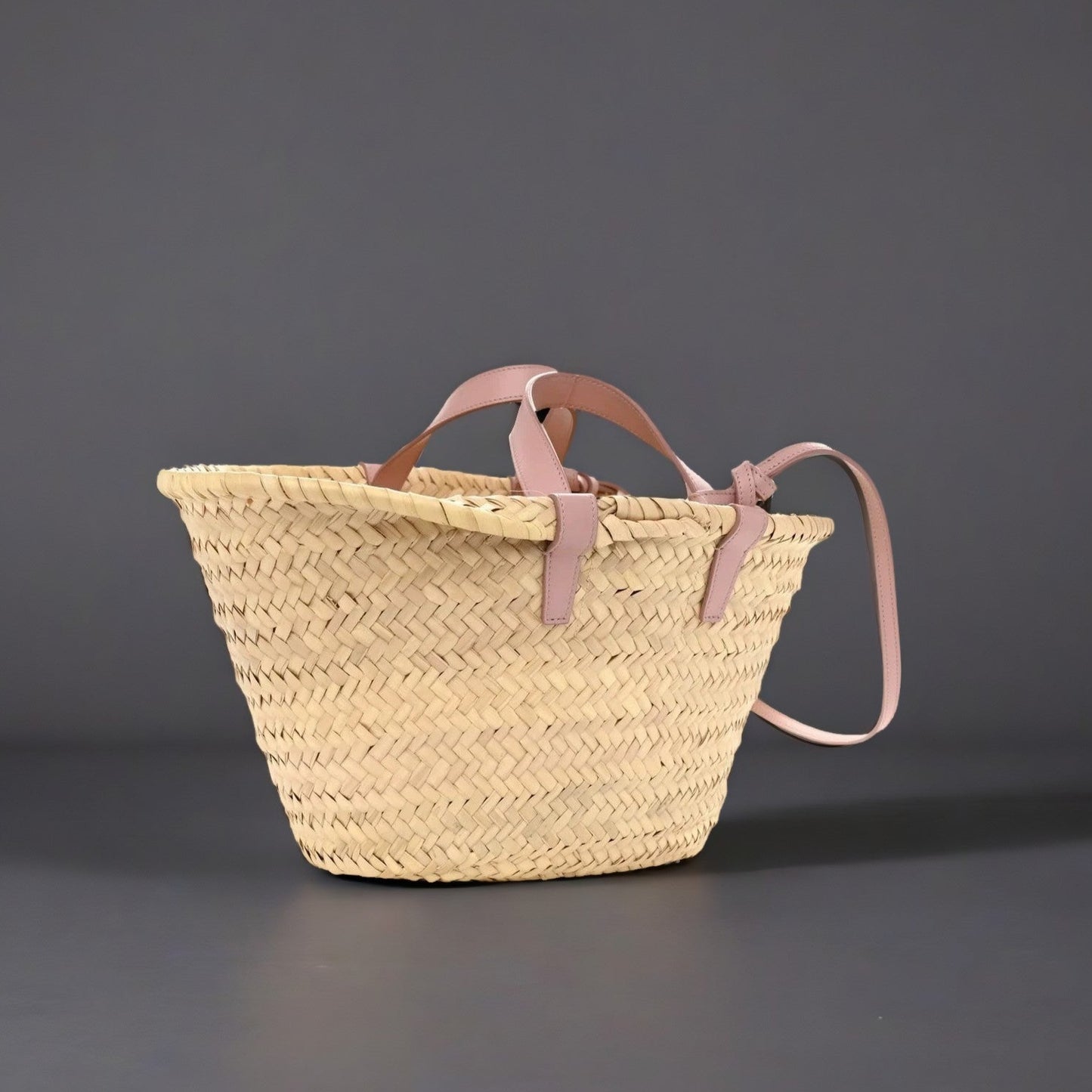 Raffia Calfskin Triomphe Teen Panier Vintage Pink