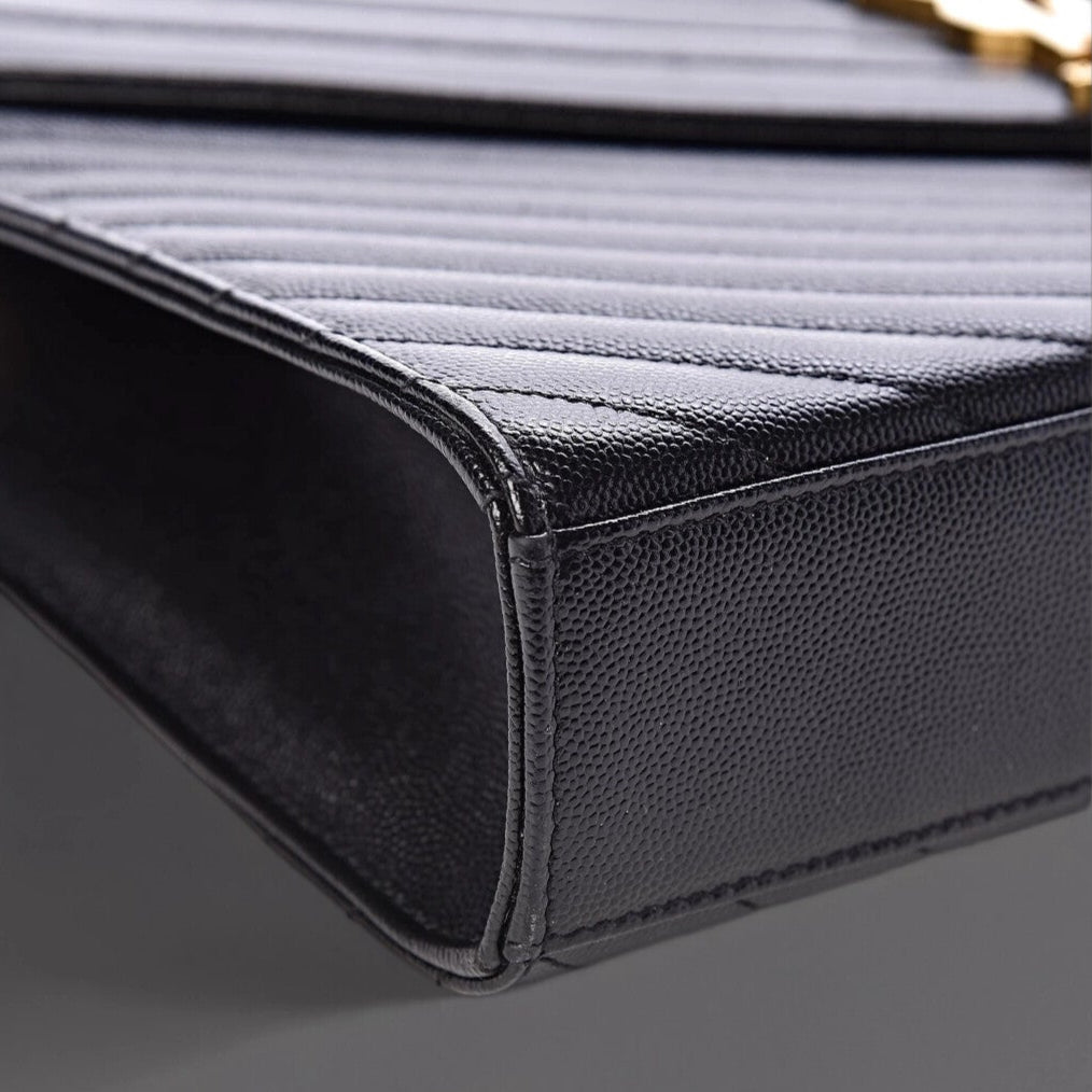 Grain De Poudre Matelasse Chevron Large Monogram Satchel Black