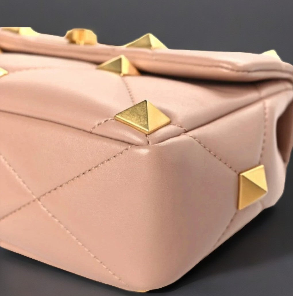 Nappa Medium Roman Stud Shoulder Bag Rose Cannelle