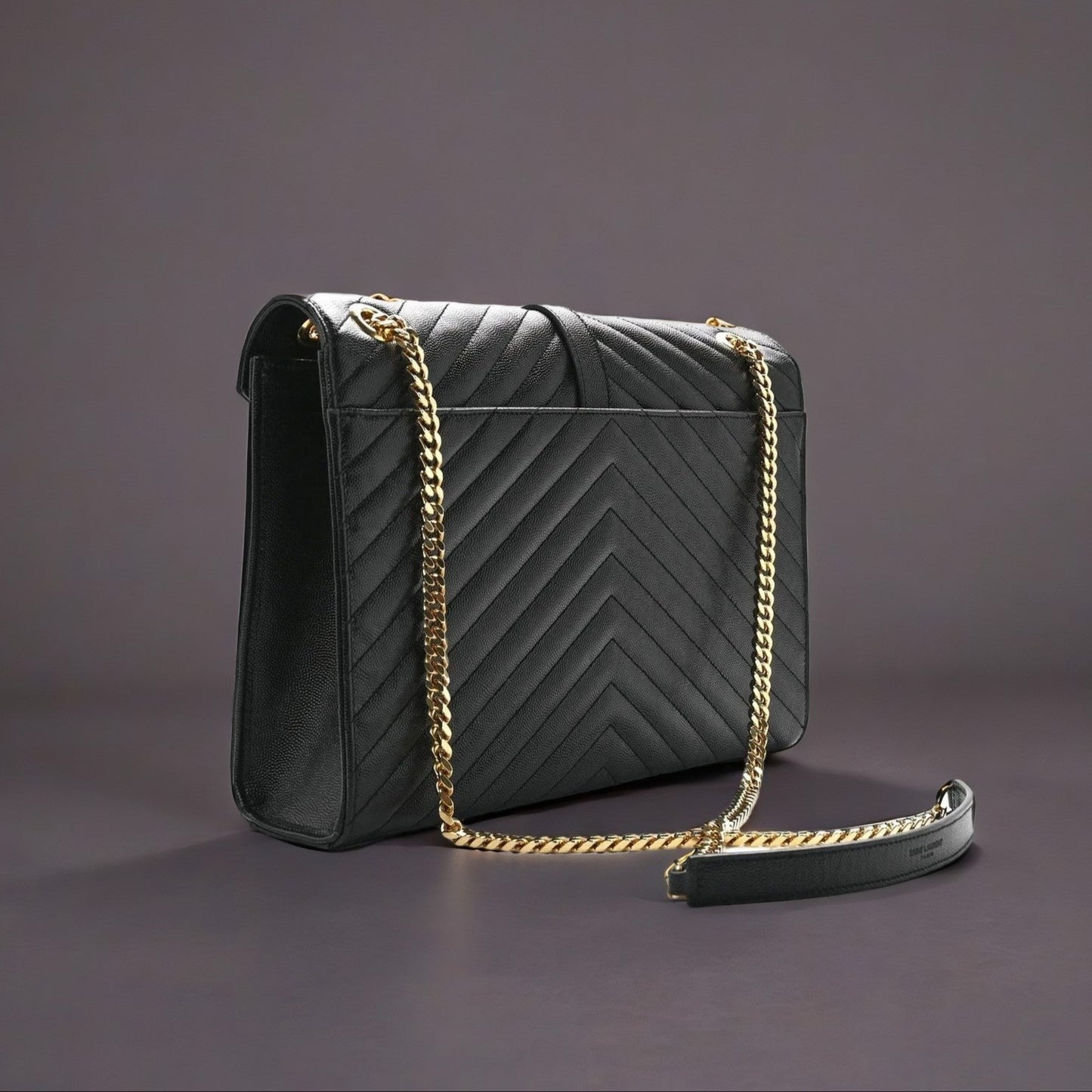 Grain De Poudre Matelasse Chevron Large Monogram Satchel Black