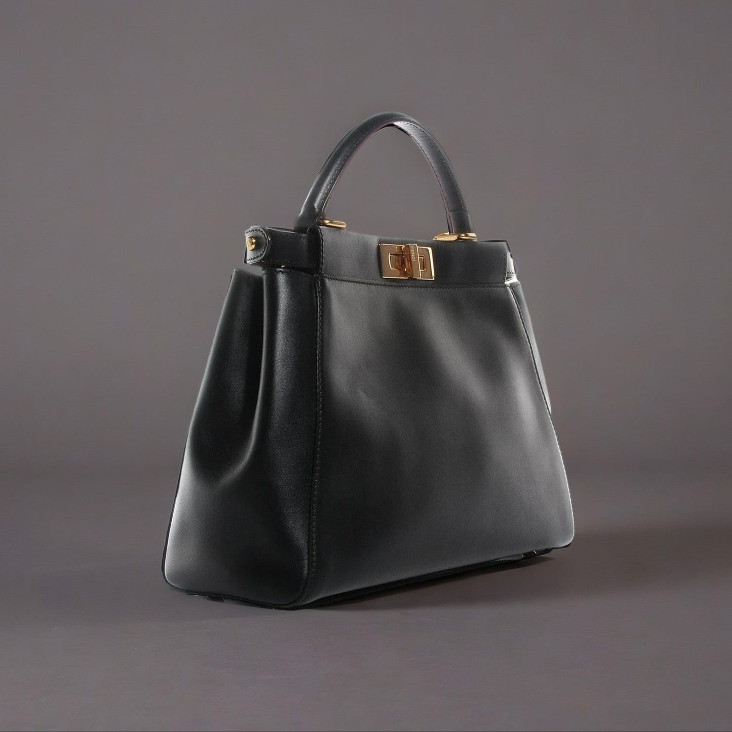 Calfskin Pequin Medium Peekaboo Iconic Satchel Black