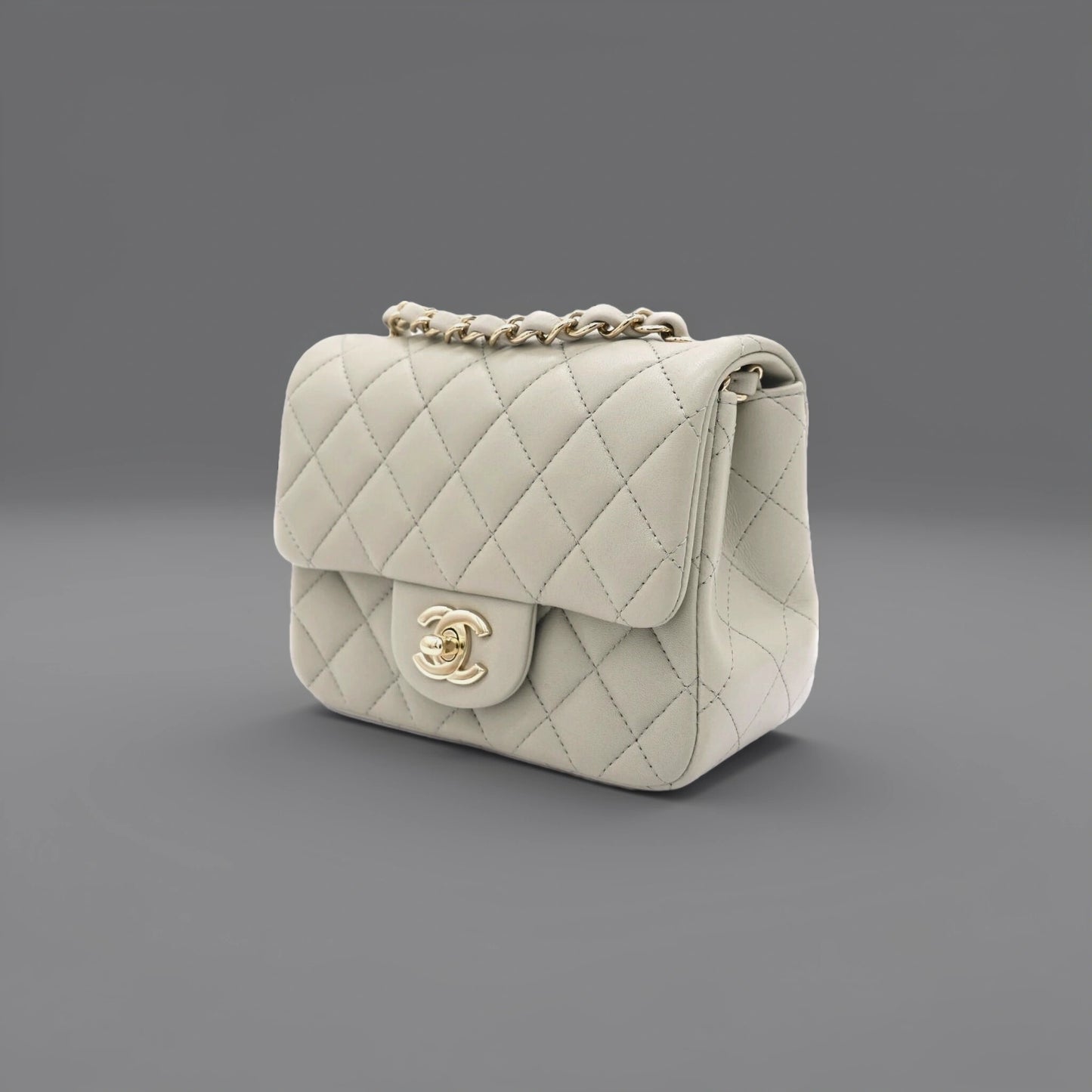 Lambskin Quilted Mini Square Flap Grey