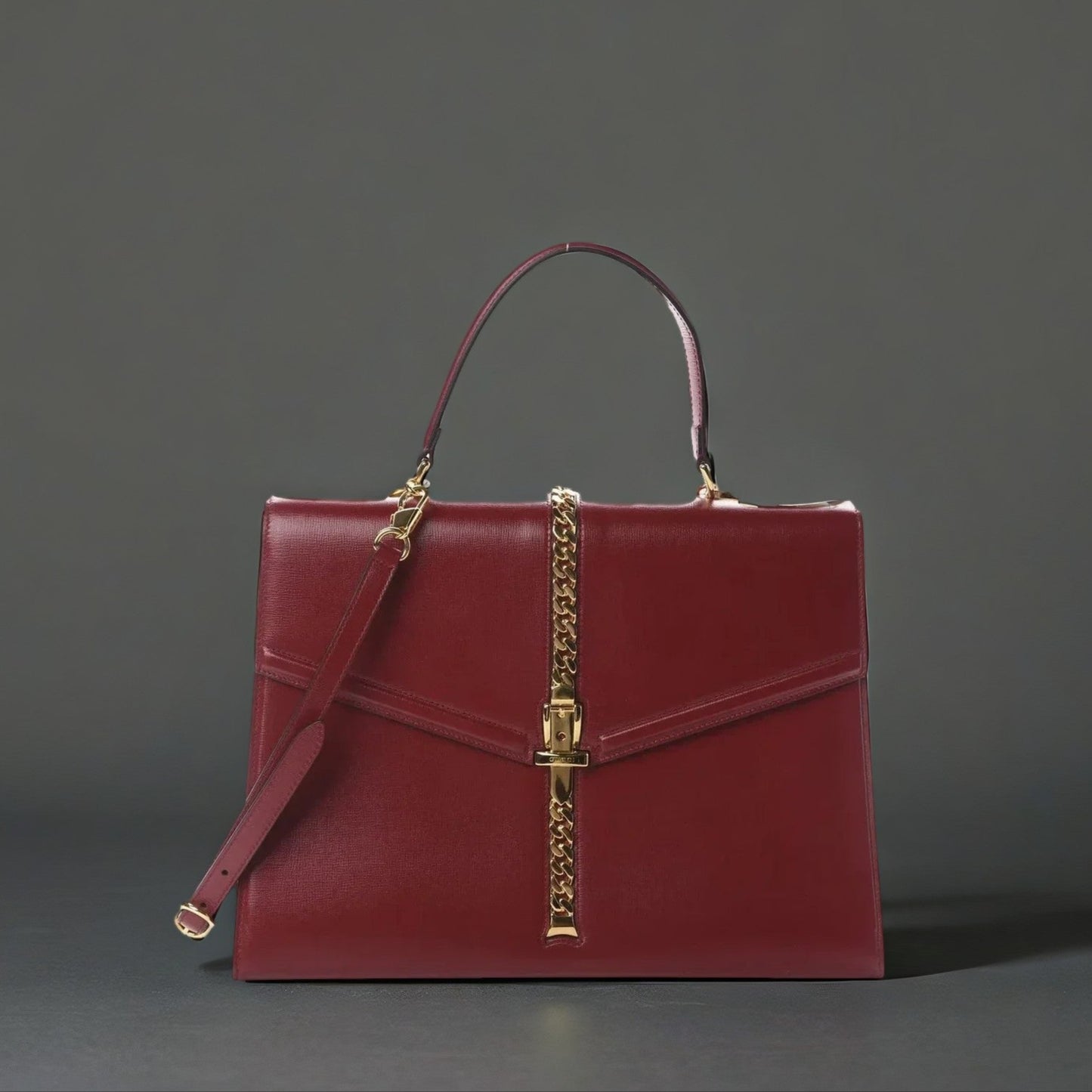 Textured Calfskin Medium Sylvie 1969 Top Handle Bag New Cherry Red