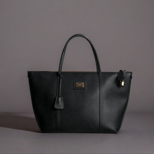 Black Leather Miss Escape Top Zip Shopper Tote