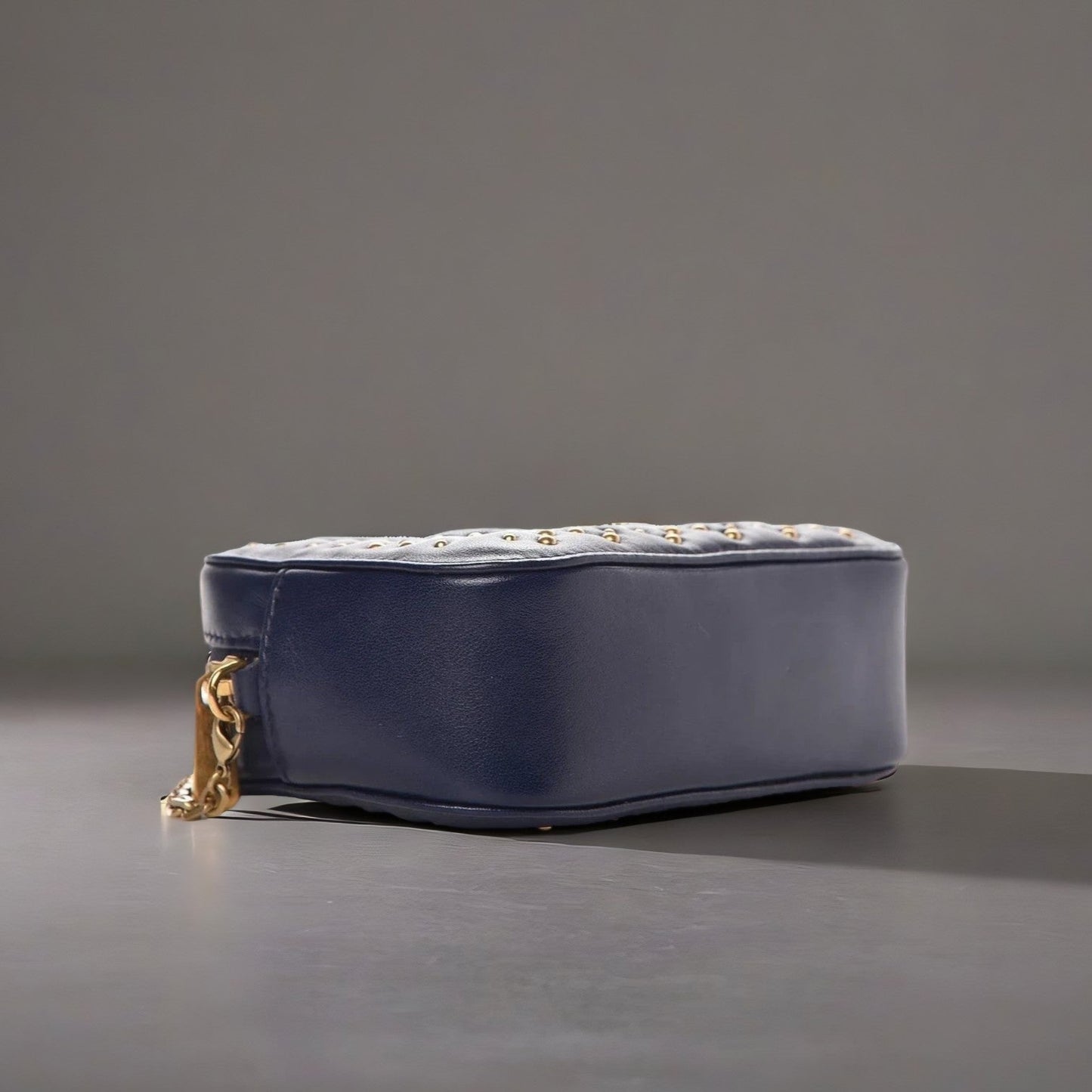 Lambskin Cannage Studded Lady Dior Camera Case Pouch Blue