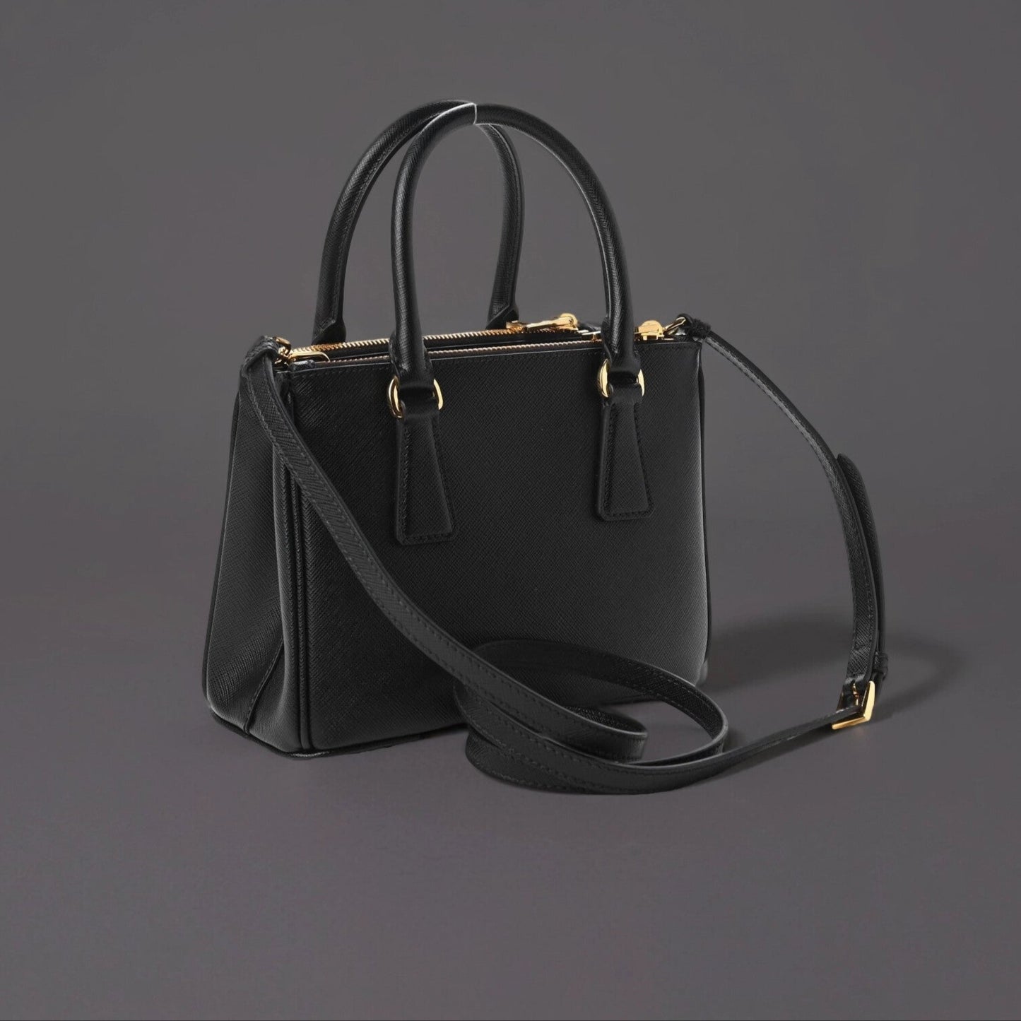 Saffiano Lux Mini Galleria Double Zip Tote Black