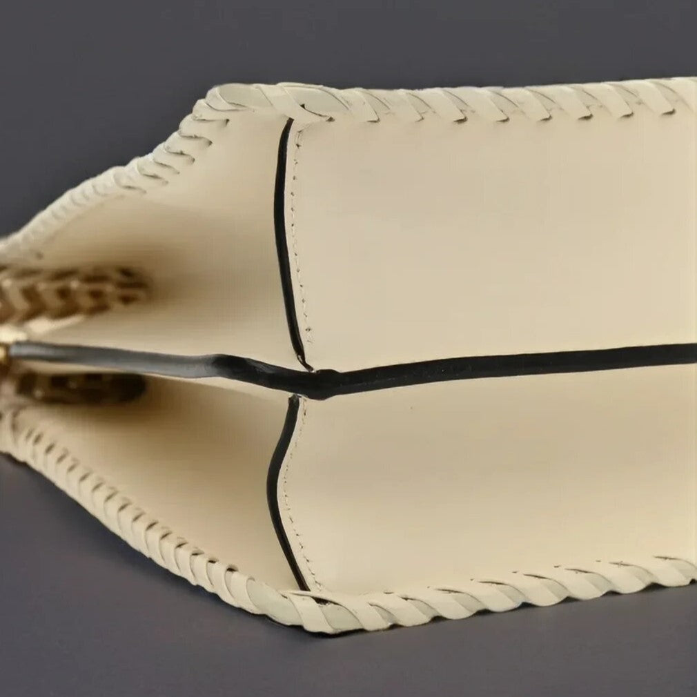 Vitello King Ceylon Shiny Nappa Woven Medium Peekaboo I SEE U Satchel White Ice