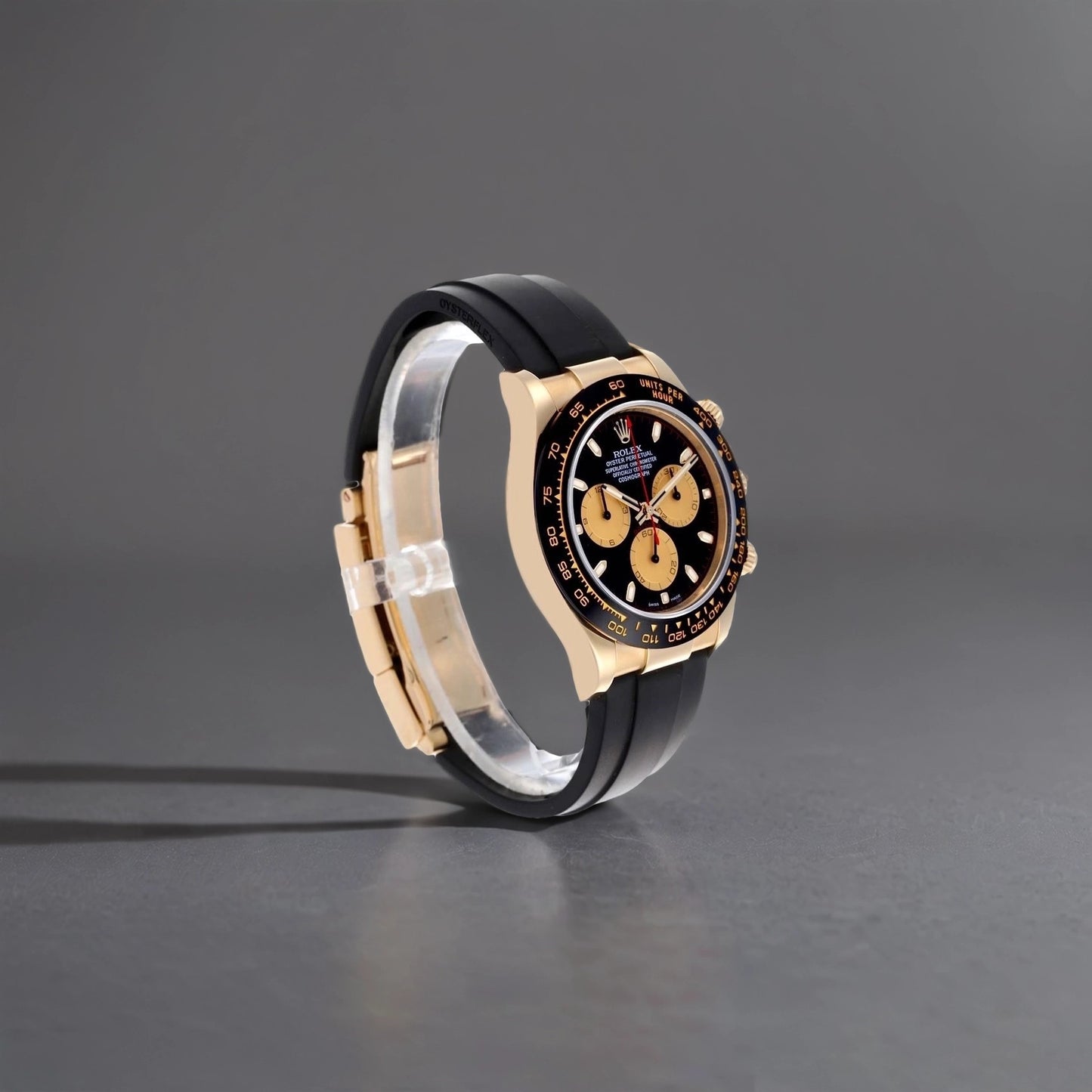 Rolex Daytona Yellow Gold Ceramic Bezel Oysterflex Mens Watch