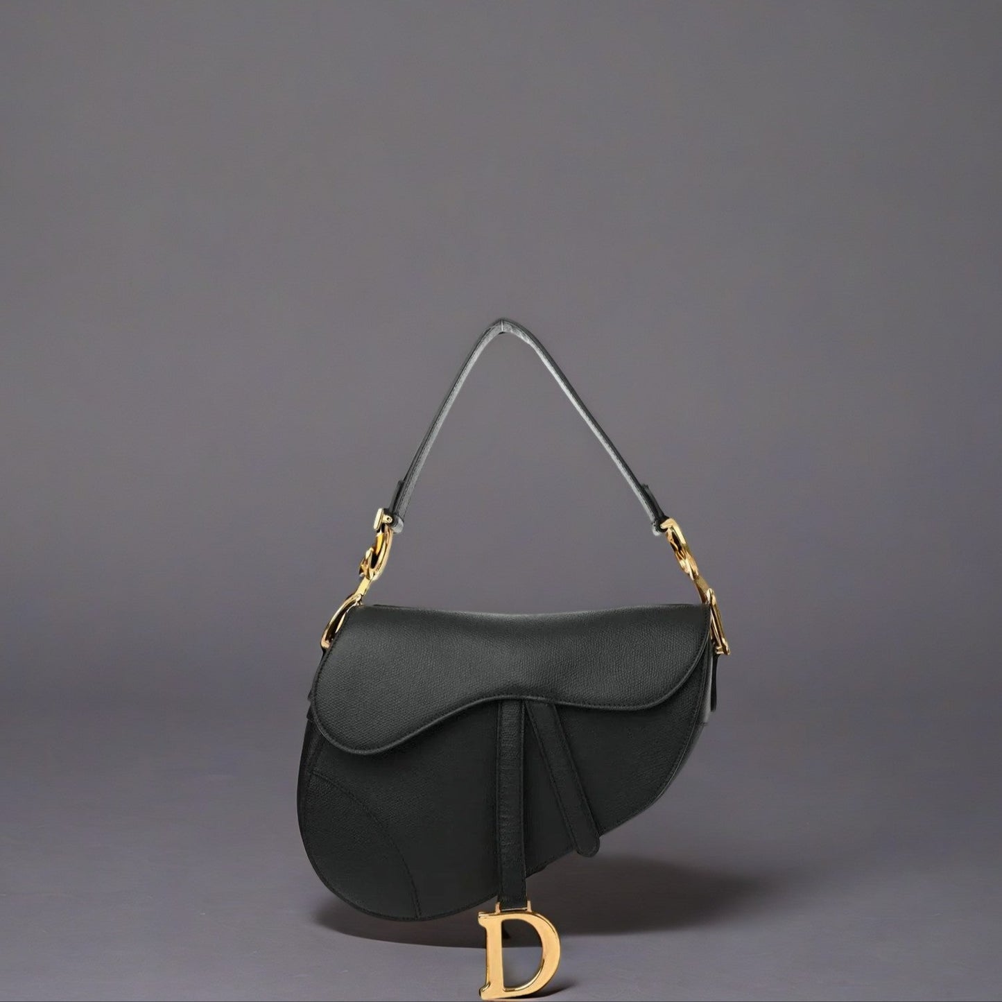 Grained Calfskin Saddle Bag Black