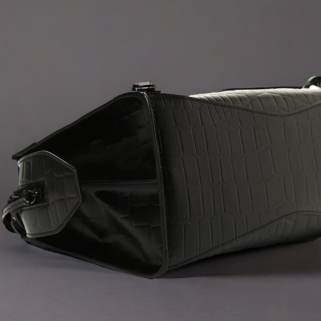 Semi Shiny Calfskin Crocodile Embossed Neo Classic Black Hardware S City Black