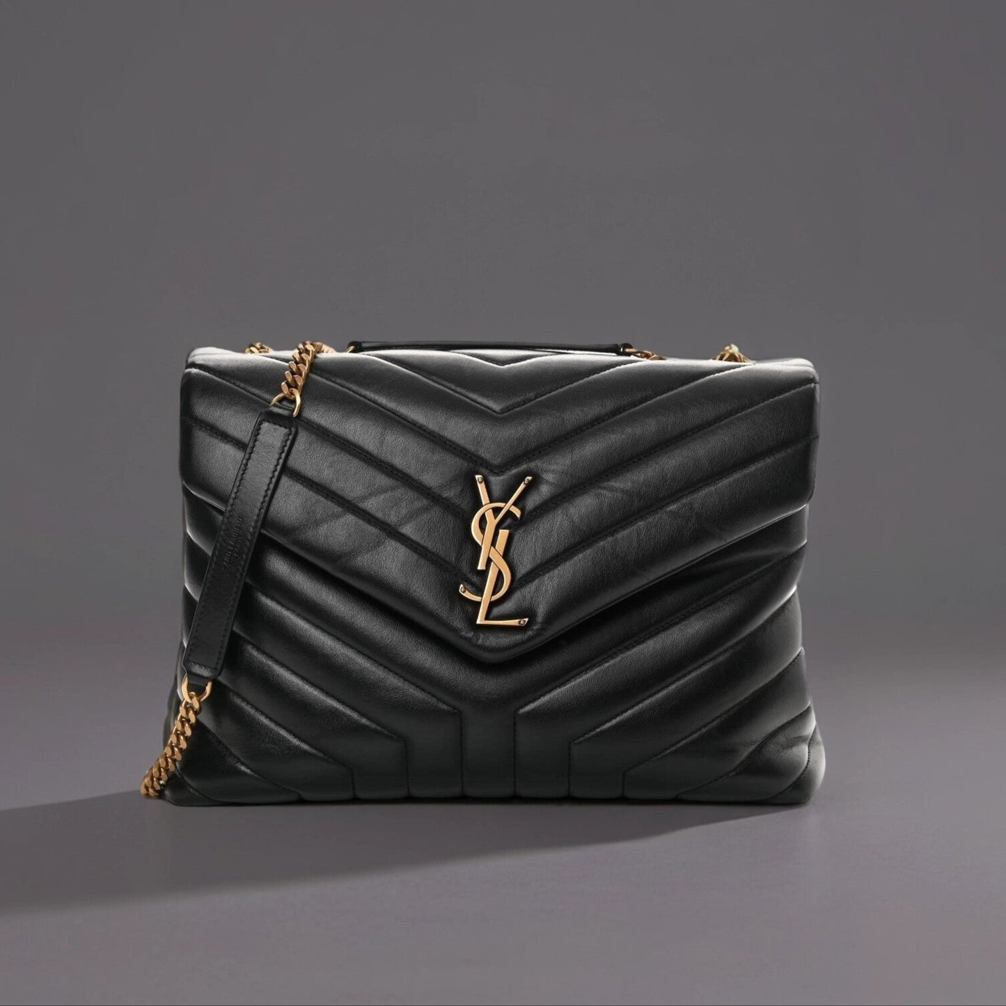 Calfskin Y Quilted Monogram Medium Loulou Chain Satchel Black