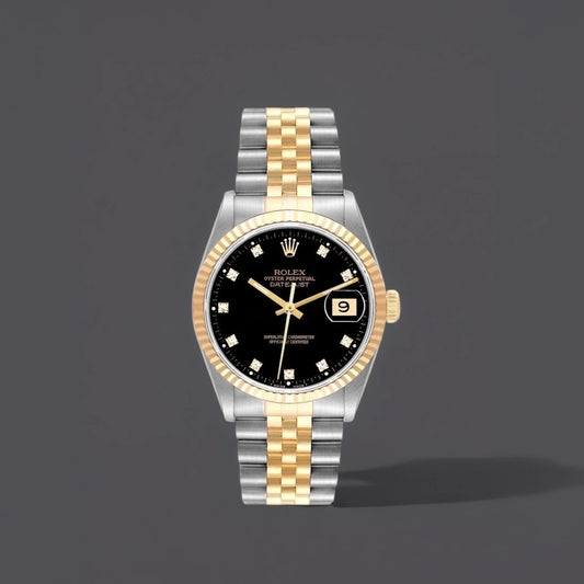 Rolex Datejust 36mm Steel Yellow Gold Black Diamond Dial Watch