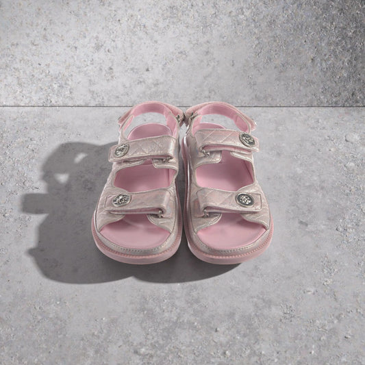 Interlocking CC Logo Leather T-Strap Sandals