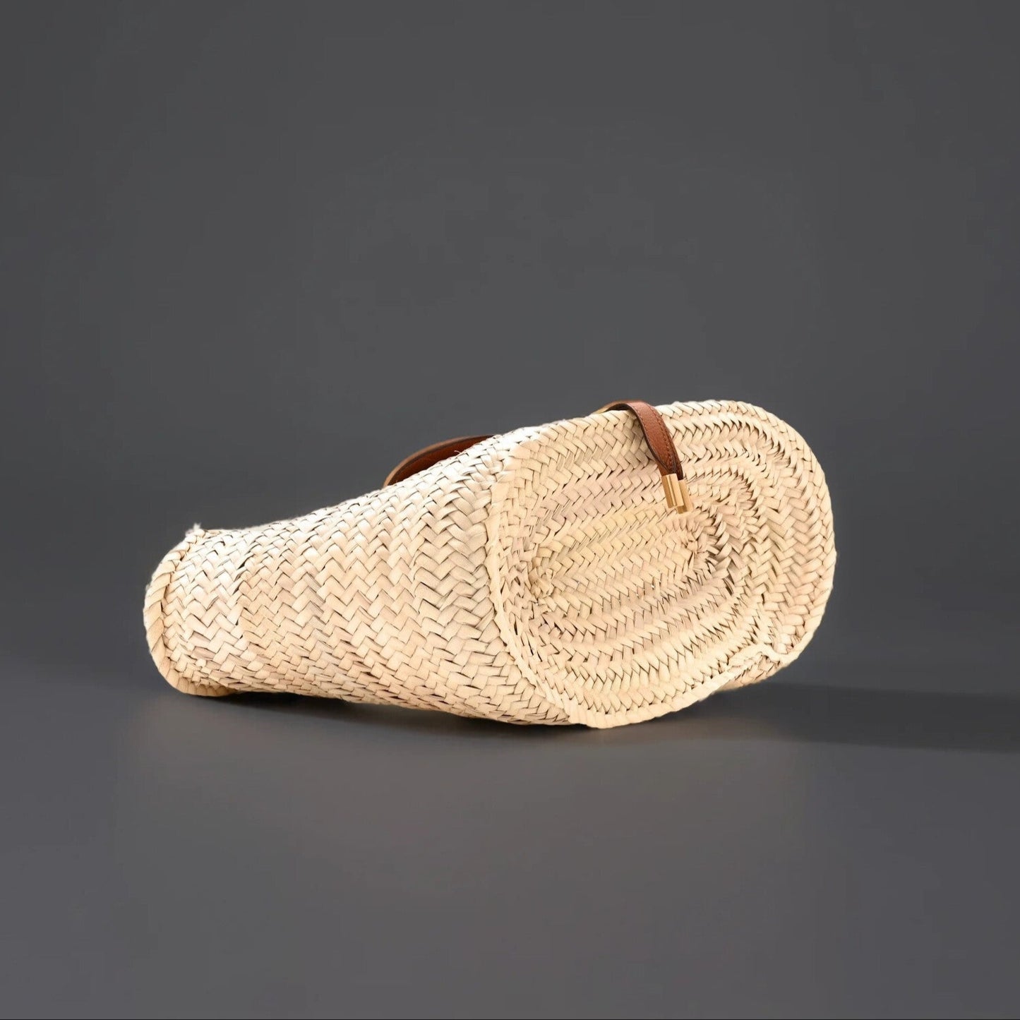 Raffia Small Grain Calfskin Medium Marcie Basket Tan