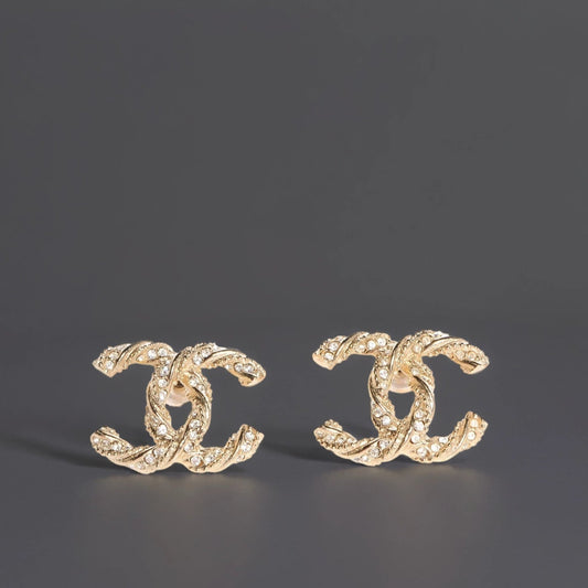 Crystal Twisted CC Earrings Gold