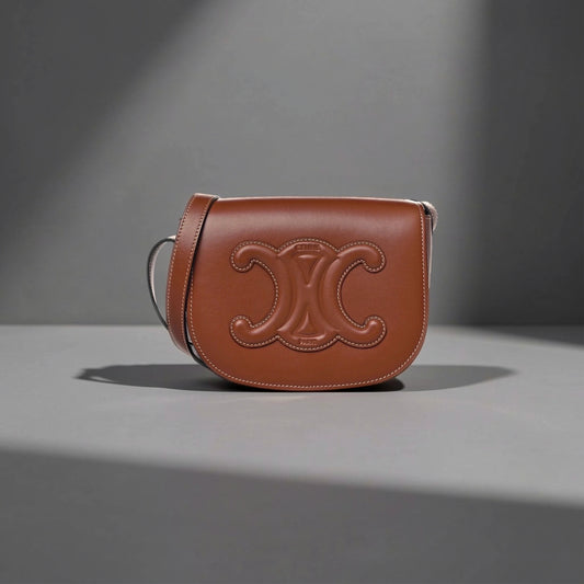 Smooth Calfskin Cuir Triomphe Folco Crossbody Bag Tan