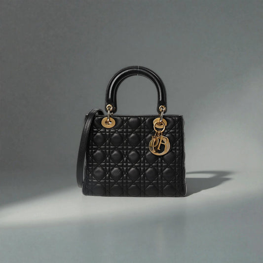 Lambskin Cannage Medium Lady Dior Black
