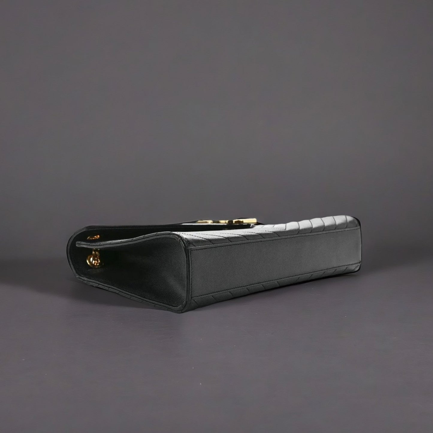 Grain De Poudre Matelasse Chevron Large Monogram Satchel Black