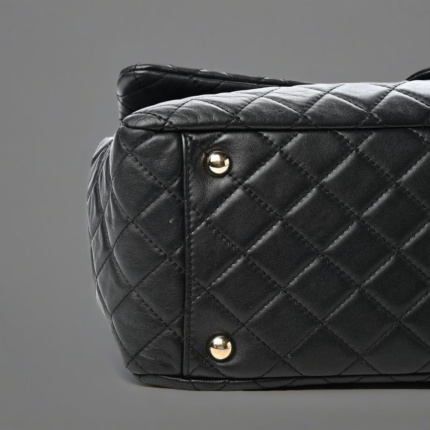 Calfskin Quilted XXL Travel Flap Bag Black