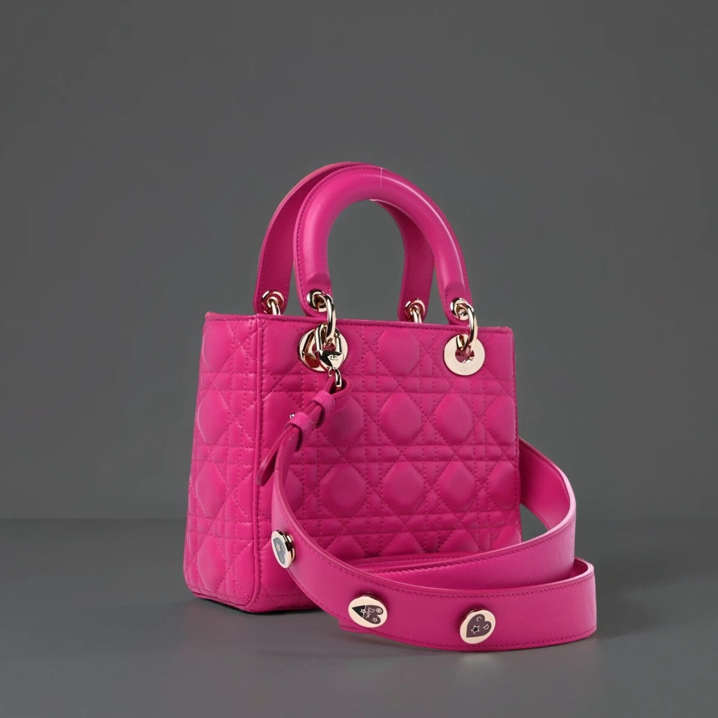 Lambskin Cannage Small Lucky Badges My Lady Dior Magenta
