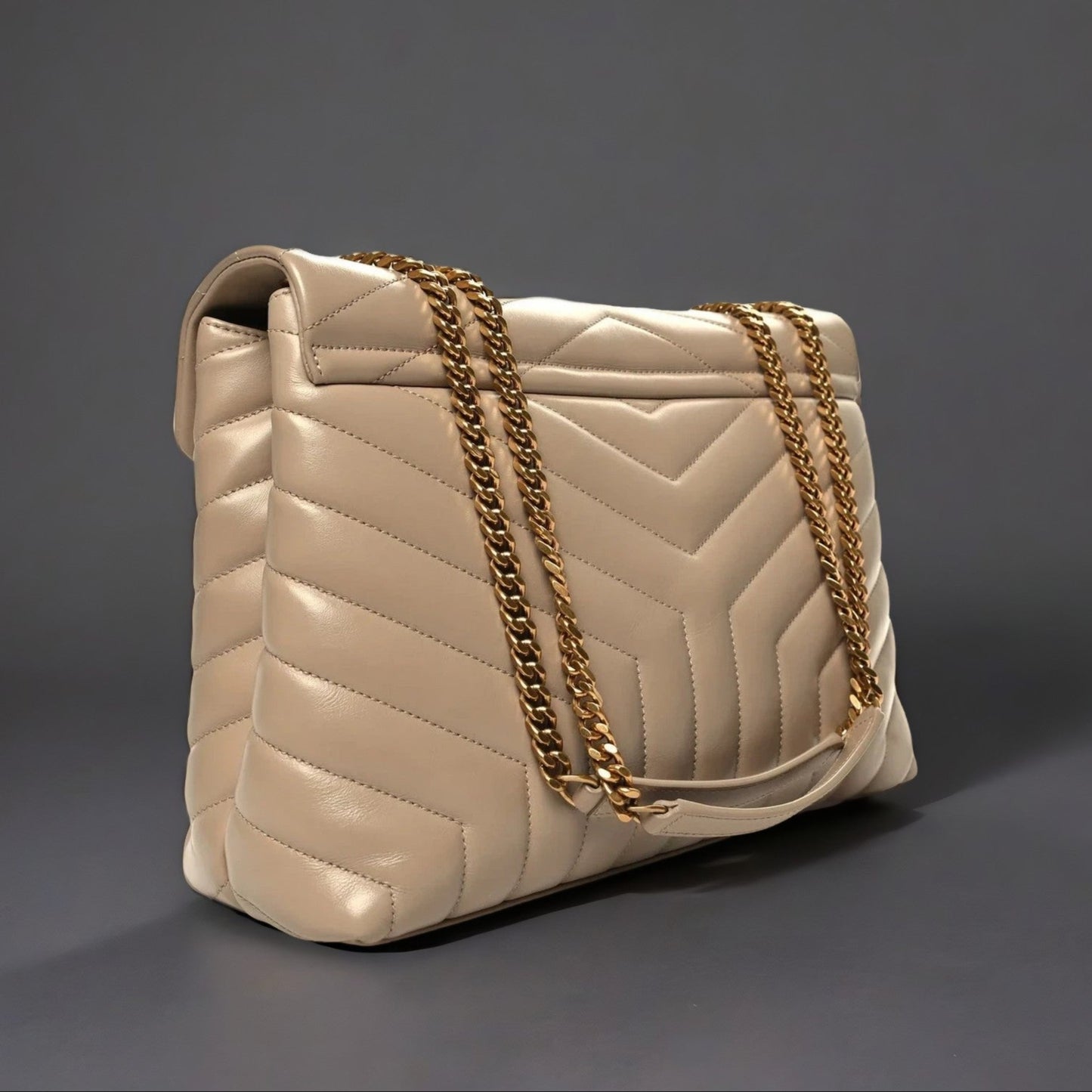 Calfskin Y Quilted Monogram Medium Loulou Chain Satchel Dark Beige