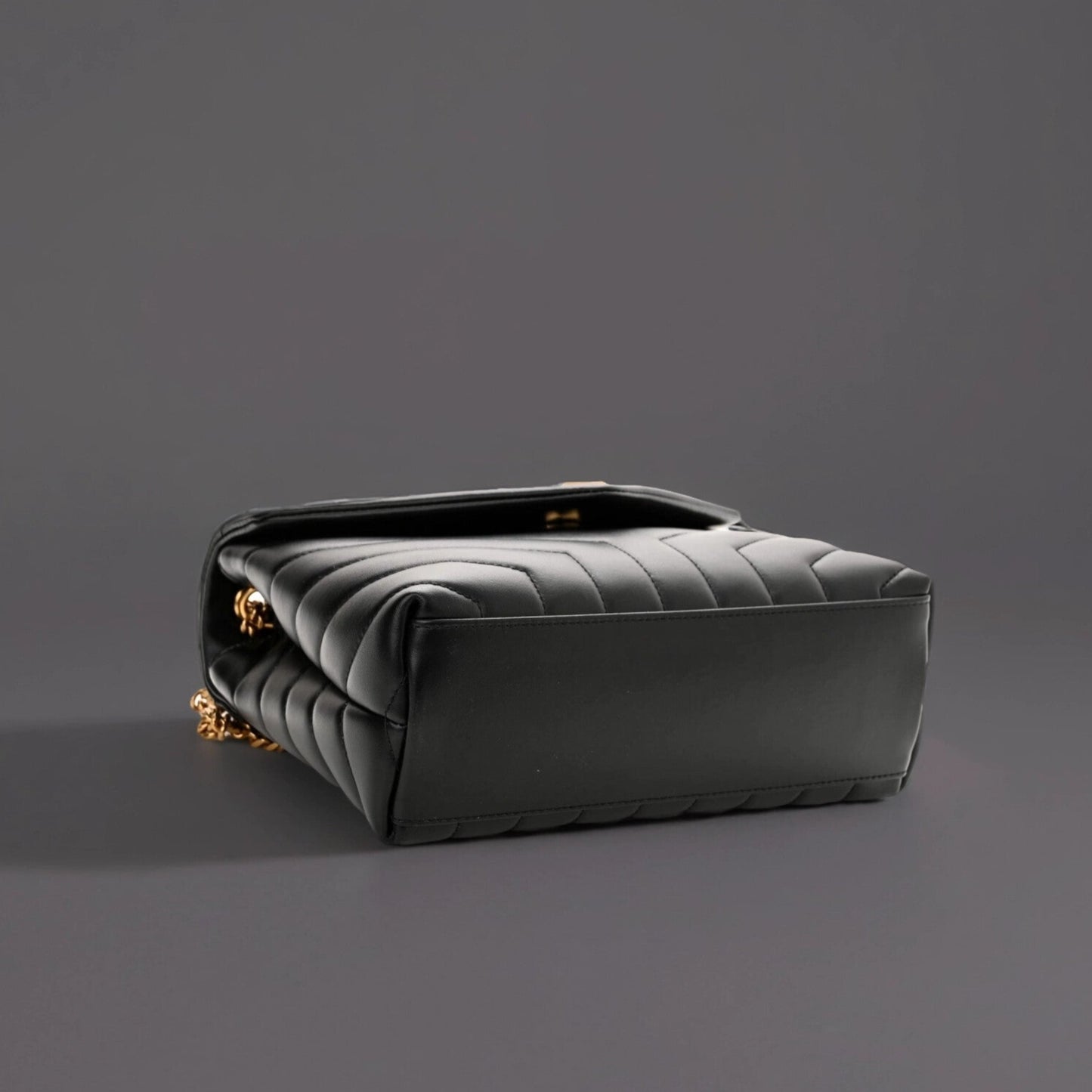 Calfskin Y Quilted Monogram Small Loulou Chain Satchel Black