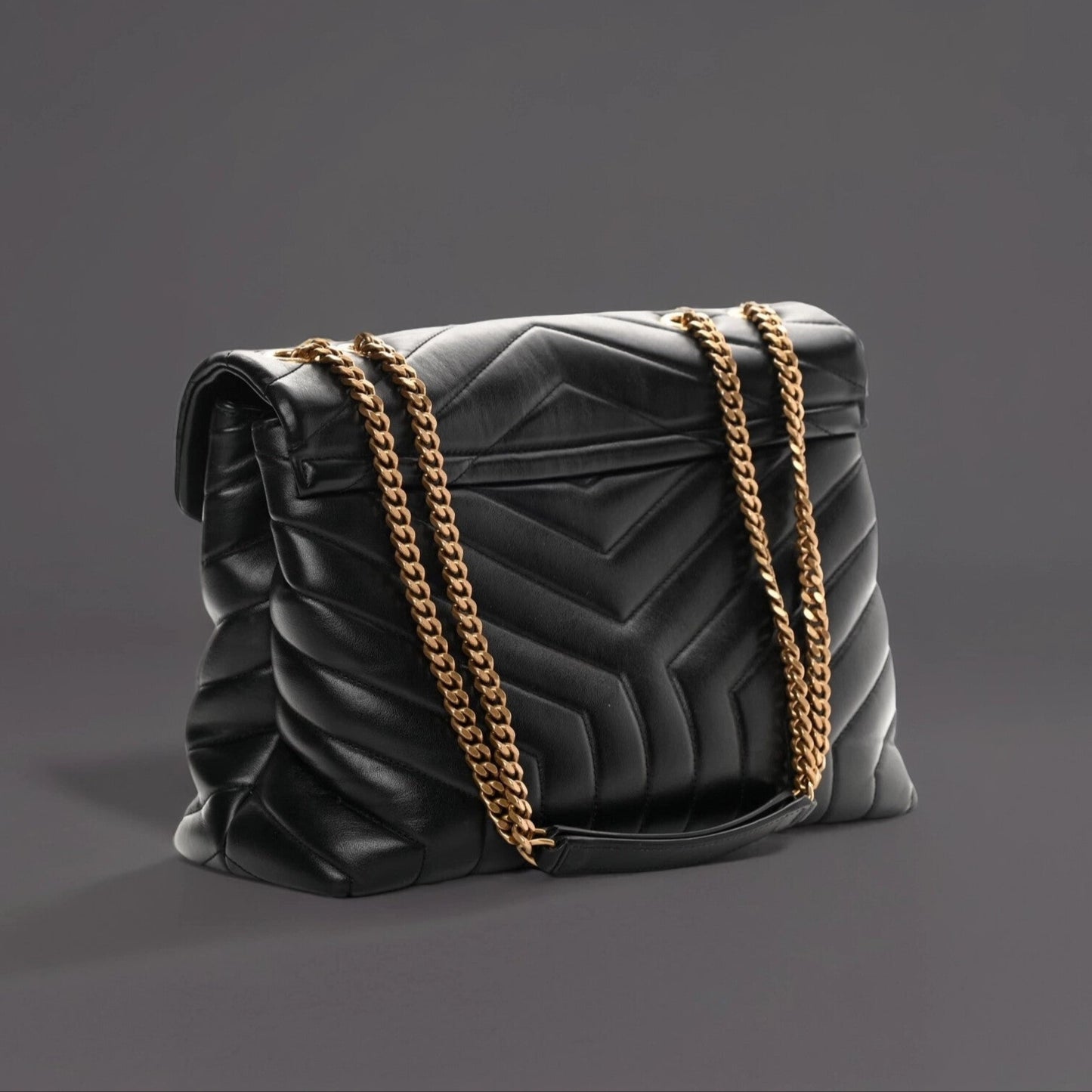 Calfskin Y Quilted Monogram Medium Loulou Chain Satchel Black