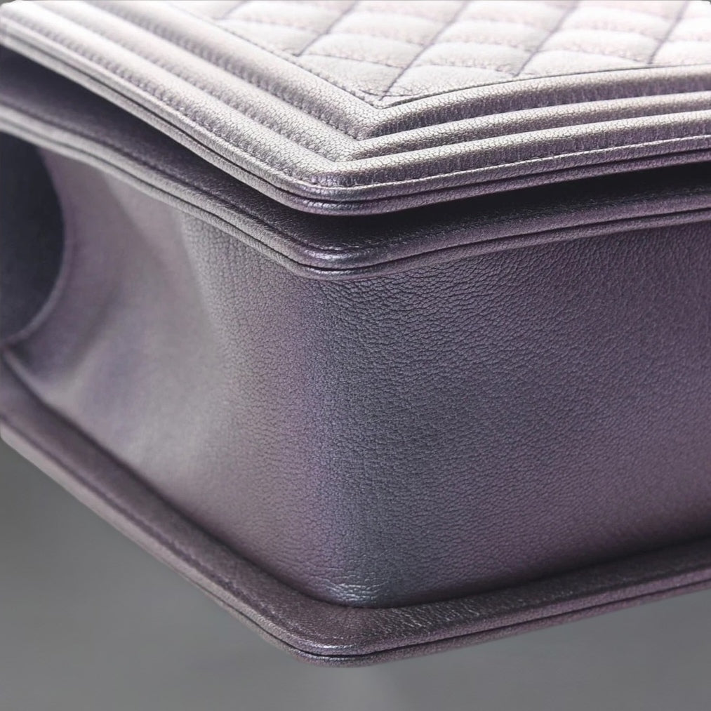 Iridescent Goatskin Quilted New Medium Boy Flap Purple