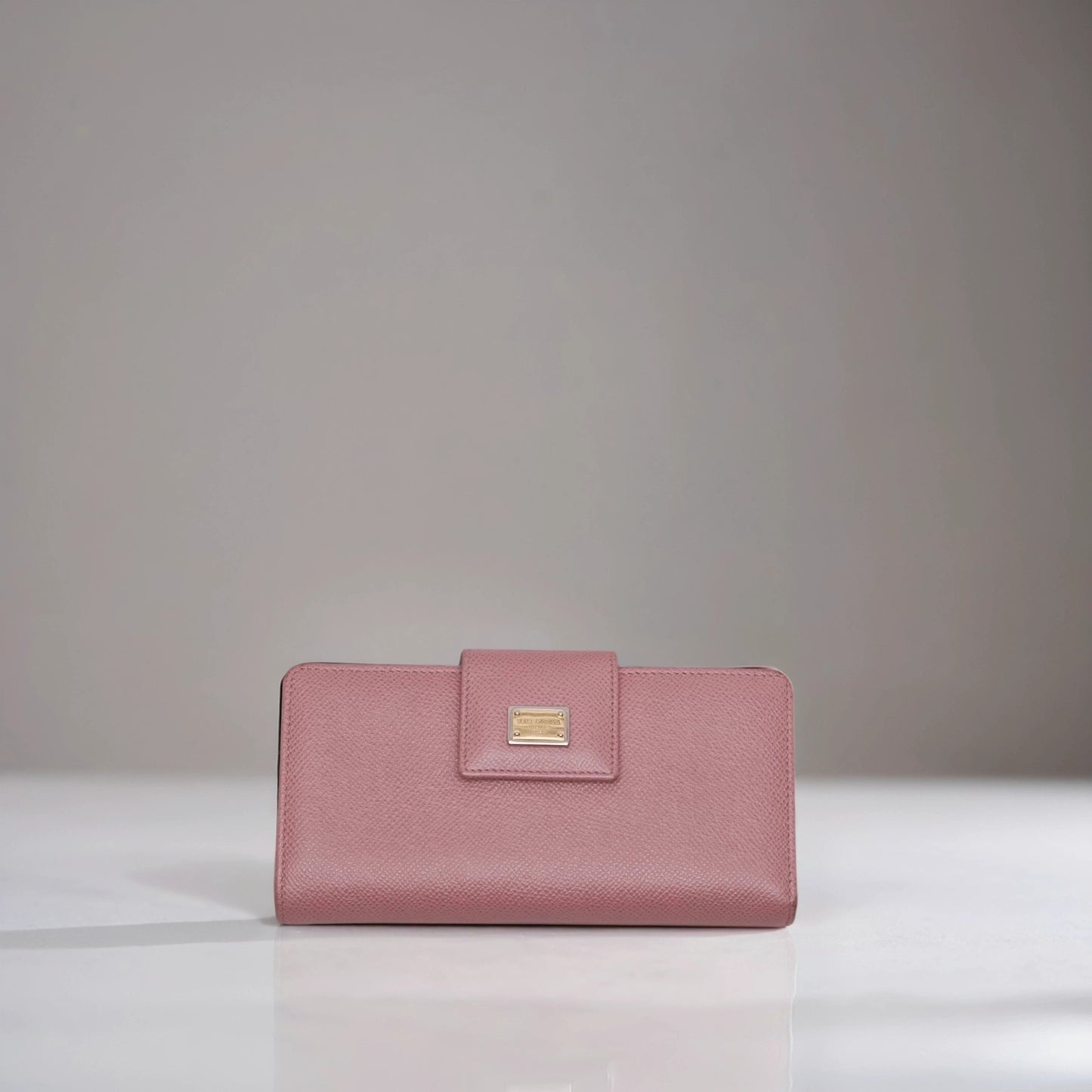 Pink Leather Long Trifold Wallet