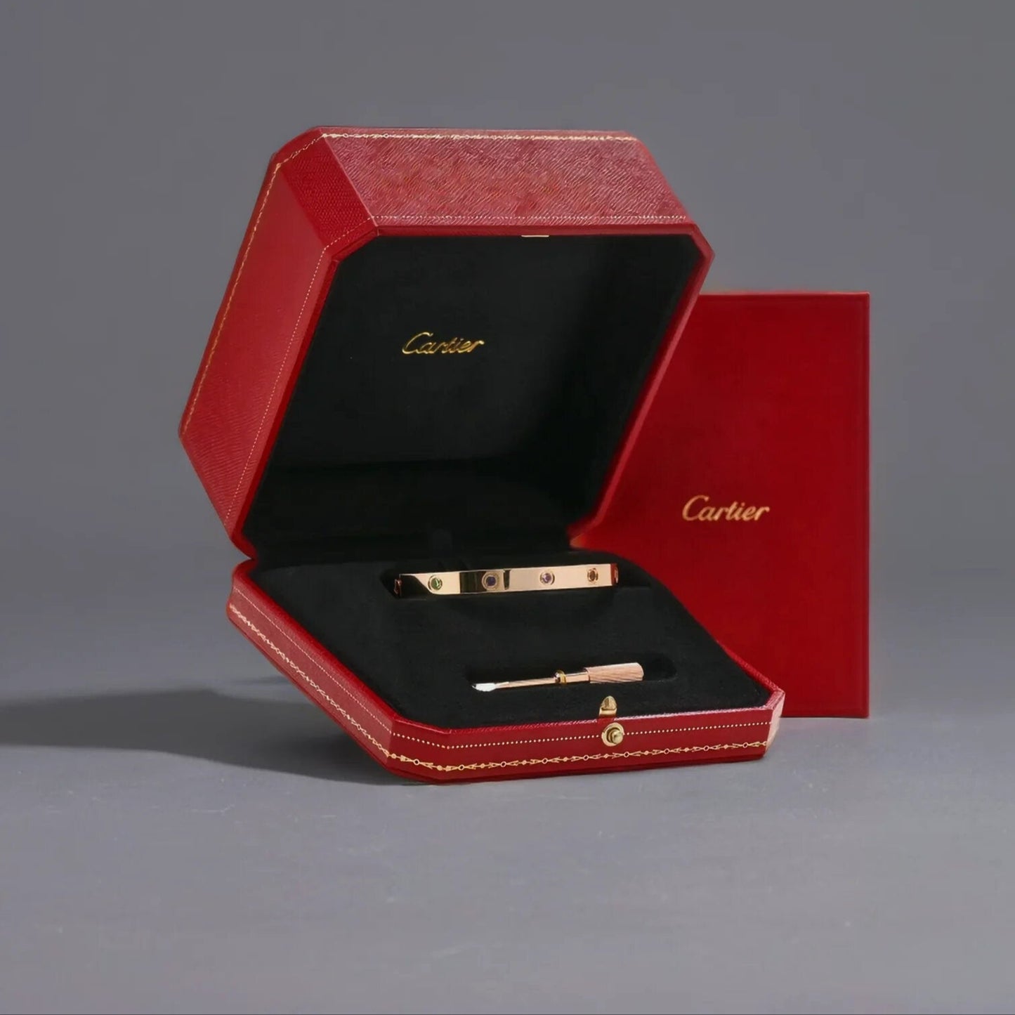 18K Pink Gold Sapphire Garnet Amethyst LOVE Bracelet 18