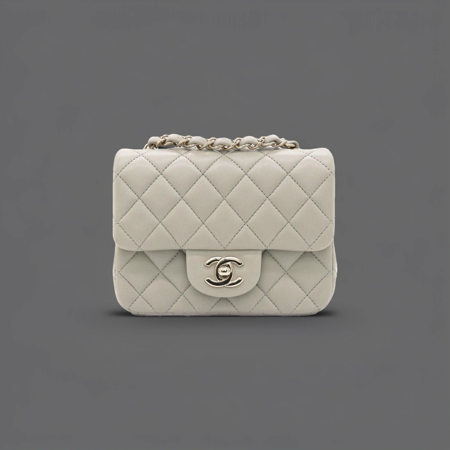 Lambskin Quilted Mini Square Flap Grey