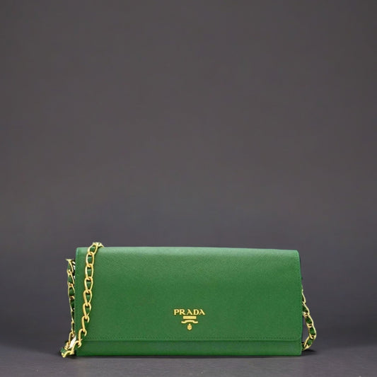Green Saffiano Leather Wallet On Chain