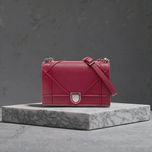 Grained Calfskin Medium Diorama Flap Bag Red