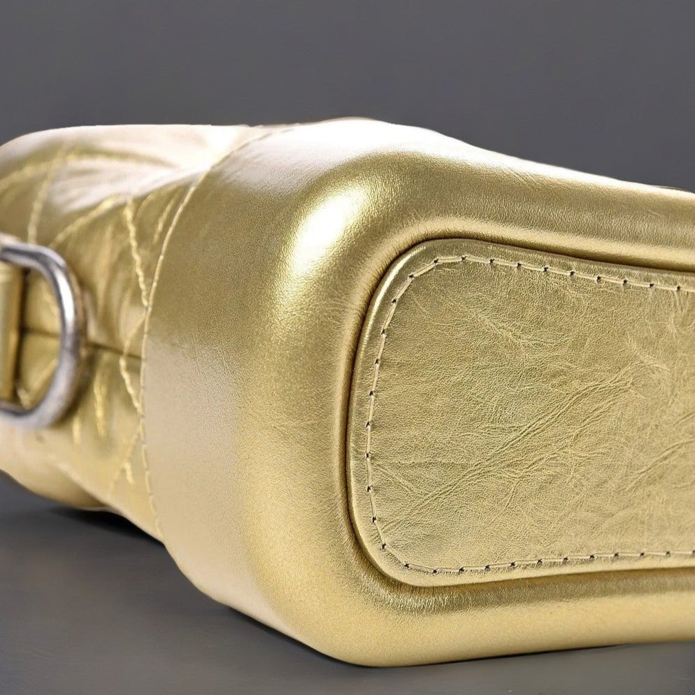 Metallic Aged Calfskin Quilted Small Gabrielle Hobo Gold