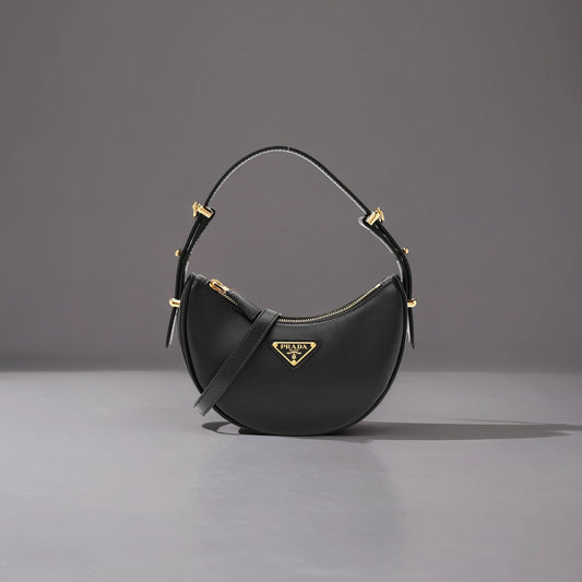 Soft Calfskin Mini Arque Shoulder Bag Black