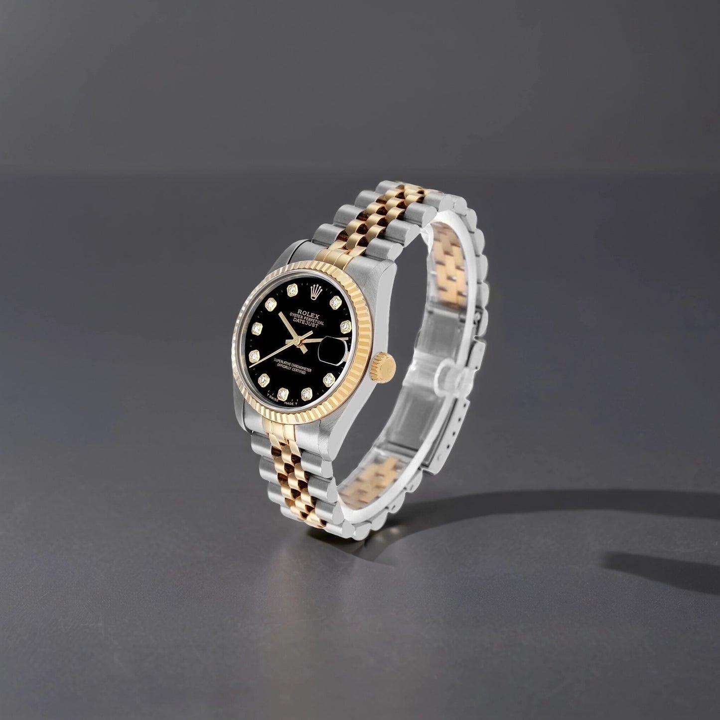 Rolex Datejust 26 Steel Yellow Gold Black Diamond Dial Ladies Watch