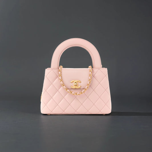 Shiny Aged Calfskin Quilted Nano Kelly Shopper Light Pink