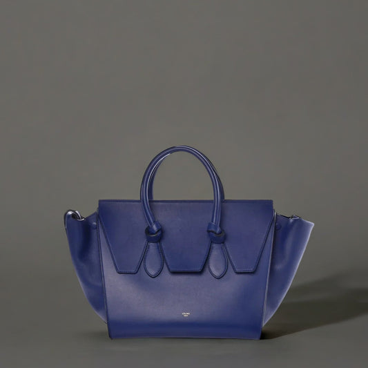 Smooth Calfskin Small Tie Knot Tote Dark Indigo