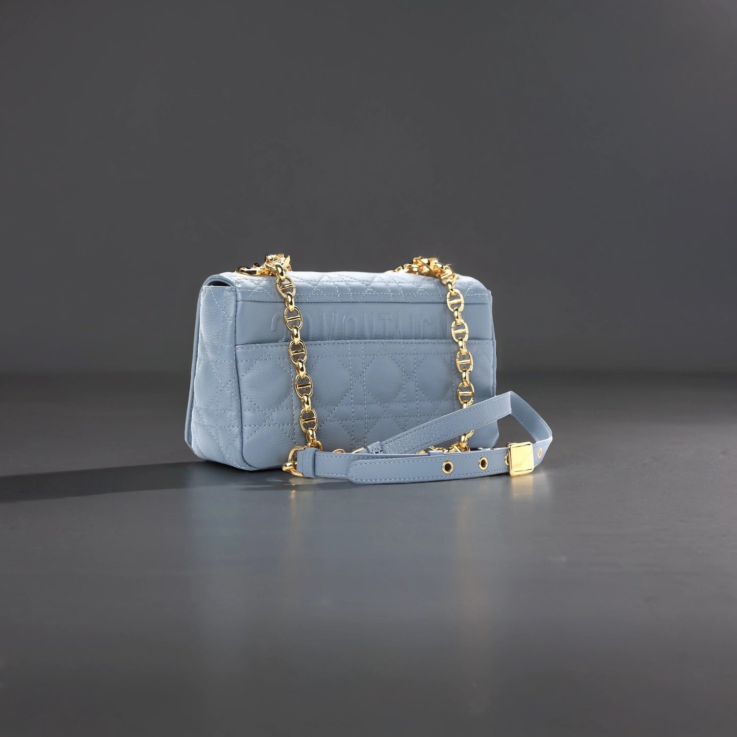 Calfskin Cannage Small Caro Bag Cloud Blue