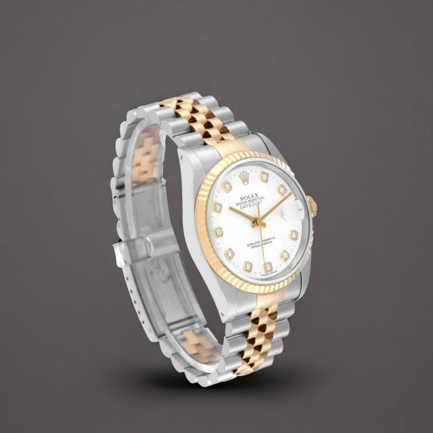 Rolex Datejust White Diamond Dial Steel Yellow Gold Watch