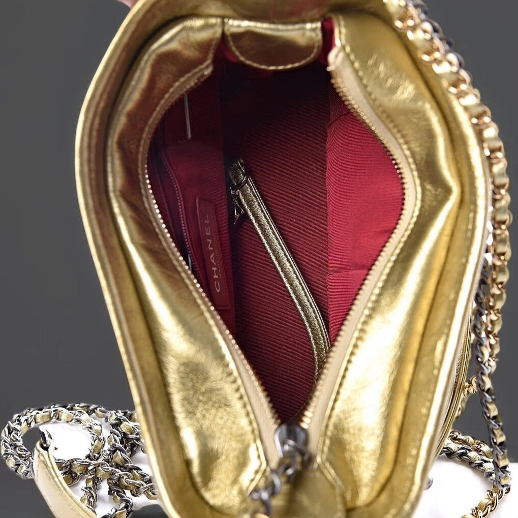 Metallic Aged Calfskin Quilted Small Gabrielle Hobo Gold